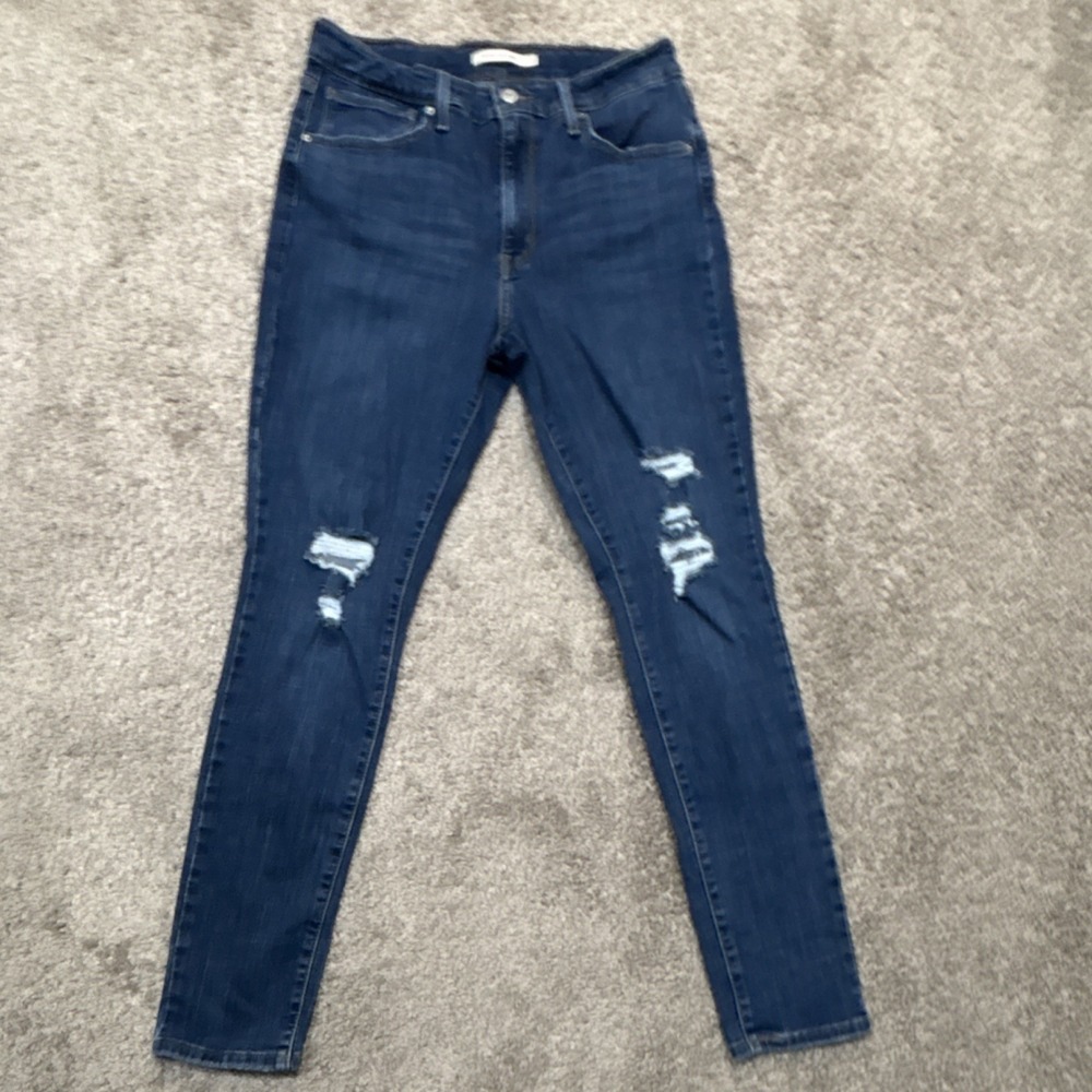 Levis 721 High Rise Skinny Jeans Womens 31x30 Blue Distressed Stretch Denim